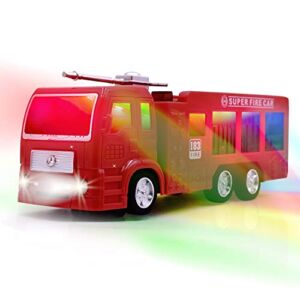 WolVol Electric Fire Truck Toy with Stunning 3D Lights and Sirens, goes Around and Changes Directions on Contact – Great Gift Toys for Kids