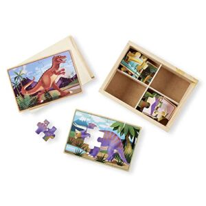 Melissa & Doug Dinosaurs 4-in-1 Wooden Jigsaw Puzzles in a Storage Box (48 pcs) – Kids Puzzle, Dinosaur Puzzles for Kids Ages 3+