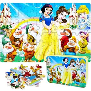 NEILDEN Princess Puzzles in a Metal Box 60 Piece for Ages 4-8 Jigsaw Puzzle for Girls and Boys Great Gifts for Children(Disney Princess)