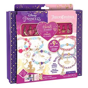 Make It Real – Disney Princess X Juicy Couture Hearts of Fashion – DIY Charm Bracelet Making Kit w/ Disney & Juicy Couture Charms – Arts & Crafts Bead Kit for Girls & Teens – 6 Bracelets – Ages 8+