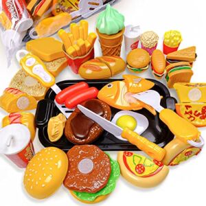 37 PCS Play Food Set for Kids Kitchen,Cutting Play Food Toys Kids Kitchen,Pretend Play Fake Toy Food, Play Kitchen Accessories with Realistic Colors, Detail for Fun & Education. Best Gift Choice(37)