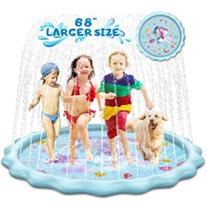 Splash pad, Sprinkler for Kids and Toddlers Mat Summer Outdoor Water Toys 3-in-1 68″ Water Sprinkler Kiddie Baby Swimming Pool for Fun Games Learning Party 3-15 Years Children Babies Boys Girls Dogs