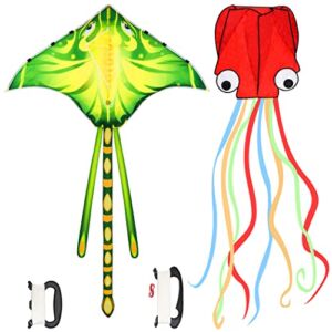 Octopus Devil Fish Kites for Kids Adults – 2 Pack- Large Beach Kites for Kids Ages 4-8 Easy to Fly with 162inches Long Colorful Tail, for Beach Great Outdoor Games and Activities with Family