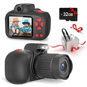 Temodu Kids Camera, Christmas Birthday Gifts for Girls Boys Age 3-12-Year-Old, Digital Camera for Kids Toddler, Kids Selfie Camera, HD Digital Video Camera Toys for Girls with 32GB SD Card – Black