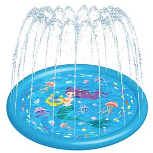HITOP Kids Sprinklers for Outside, Splash Pad for Toddlers & Baby Pool 3-in-1 60″ Water Toys Gifts for 1 2 3 4 5 Year Old Boys Girls Splash Play Mat