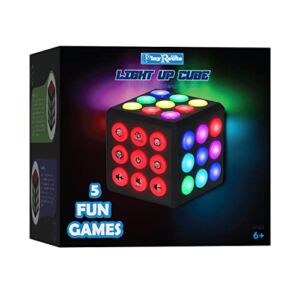 PlayRoute Light Up Cube Toy | 5 Electronic Brain & Memory Games for Kids Boys & Girls Ages 6 7 8 9 10-12 Years Old & Up | Ideal Gift Idea for Kids and Teens | Cool Electronic STEM Fidget Toy