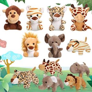 12 Pieces Mini Stuffed Forest Animals Jungle Animal Plush Toys in 4.8 Inch Cute Plush Elephant Lion Giraffe Tiger Plush for Animal Themed Parties Teacher Student Achievement Award (Sitting, Lying)