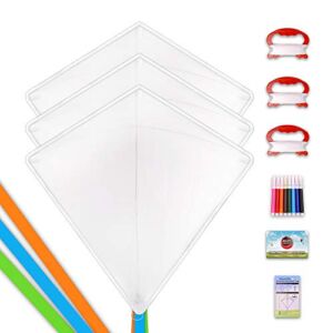 DIY Kites for Kids Kite Making Kit Bulk, Decorating Coloring Kite Party Pack,White Diamond Kite Kits (3 Pack)