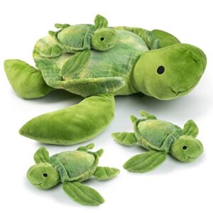 Talking Stuffed Mommy Sea Turtle with 3 Baby Turtles in her Tummy | Plush Turtles | Stuffed Turtle | Stuffed Animal Family | Stuffed Animal Mom and Baby | Stuffed Animals for Ages 0+
