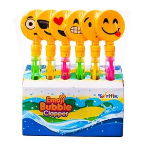 12 Pack Giant Bubble Wands Emoji Party Favor Toys – Bulk Bubbles Party Favors Clapper Toys for Kids