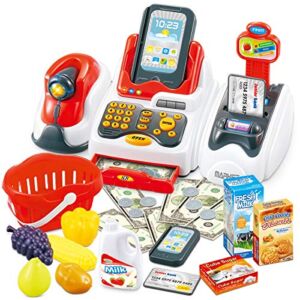 Cheffun Toy Cash Register for Kids – Kids Cash Register with Scanner , Credit Reader, Play Cash Register for Kids, Toy Cash Register Learning Resources, Play Money for Kids for Age 3 4 5 6 7+