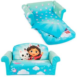 Marshmallow Furniture, Gabby’s Dollhouse 3-in-1 Slumber Sofa, Foam Toddler Nap Mat with Attached Blanket