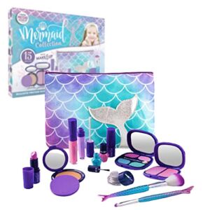 Make it Up – Mermaid Collection Kit for Young Girls (incl. Zipped Bag) – Realistic Pretend Makeup with Eyeshadow, Glitter, Lipgloss & Much More – Easily Washable, Non-Toxic – Safety Tested – Blue