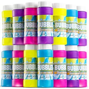 Party Bubbles for Kids – (Bulk Pack of 24) 2-oz Bubble Bottle Solution with Bubble Wands in Assorted Neon Colors for Outdoor Summer Games, Birthdays Party Favors and Goody Bag Stuffers