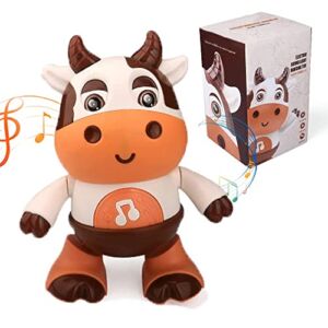 ERLUN 2023 New Baby Cow Musical Toys, Cute Dancing Walking Baby Cow Toy with Music and LED Lights, Dancing Cow Musical Toy Suitable for 3 to 18 Months Boys Girls Birthday (Cow)