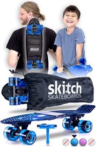 SKITCH Complete Skateboards Gift Set for Beginners Boys Girls and Kids of All Ages with 22 Inch Mini Cruiser Board + All Accessories (Blue Galaxy)
