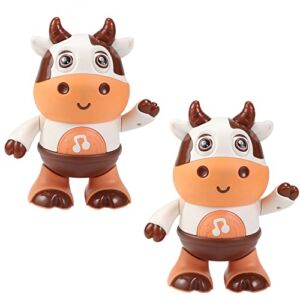Pousbo 2Pcs Baby Cow Musical Toys, 2023 New Cute Dancing Walking Baby Cow Toy with Music LED Lights, Baby Sensory Learning Development Musical Toy for 3 to 18 Months Birthday Gifts (2 Pcs)