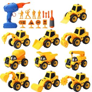 Take Apart Toys with Electric Drill | 10 in 2 Construction Truck Take Apart Toy for Boys | Gift Toys for Boys 3,4,5,6,7 Year Olds | Kids Stem Building Toy