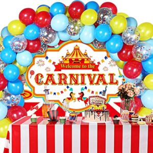 Circus Carnival Party Decoration Including Circus Confetti Balloons Kit Carnival Photography Backdrop Banner Carnival Party Tablecloths for Kids Boys Girls Birthday Party Decorations Supplies
