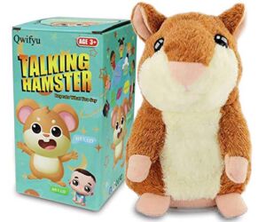 Qwifyu Talking Hamster, Interactive Stuffed Plush Animal Talking Toy Cute Sound Effects with Repeats Your Said Voice, Best Buddy for Kids Gift Age 3+ (Brown)