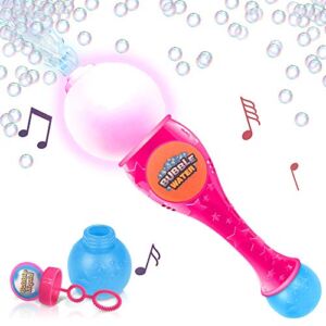 ArtCreativity Light Up Bubble Blower Wand, 13.5 Inch Illuminating Bubble Blower Wand with Thrilling LED & Sound Effect for Kids, Bubble Fluid & Batteries Included, Great Gift Idea, Party Favor – Pink
