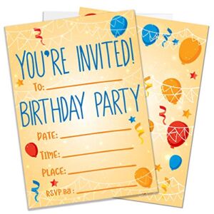 Party Invitations for Boys, Girls, Kids | 25 Invite Cards with Envelopes | Birthday Party Supplies