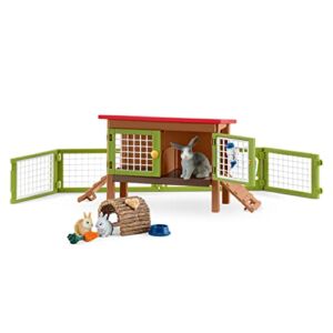 Schleich Farm Animal Toys and Playsets – Farm World 8 Piece Rabbit Hutch Set with Rabbit Figurines, Farming Hutch and Accessories for Kids Ages 3 and Above