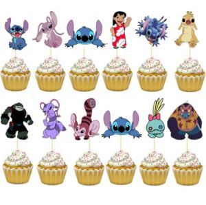 JEWELESPARTY 24PC LILO AND STITCH CUPCAKE TOPPER CAKE. PARTY SUPPLIES FAVOR DECORATIONS DECOR THEME IDEA FUN CELEBRATION HAPPY BIRTHDAY FAVO GIFT CENTERPIECE DANCE VIDEO GAME MUSIC