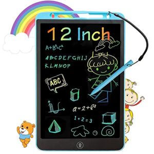 Beipegin Kid LCD Writing Tablet,12″ Doodle Pad and Colourful Screen Draw Pad, Doodle Magnetic Toddler Drawing Tablet Board Gifts for 3-8 Years Old Boys & Girls at Travel, Home, School & Office, Blue