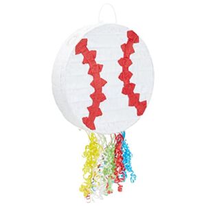 Pull String Baseball Pinata for Boys Sports Themed Birthday Party Supplies (Small, 12.75 x 3 In)