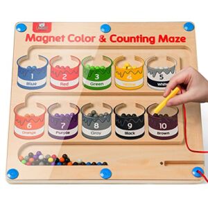 GAMENOTE Magnetic Color and Number Maze – Wooden Magnet Board Puzzles Toddler Activities Counting Matching Games Montessori Fine Motor Skills Toys