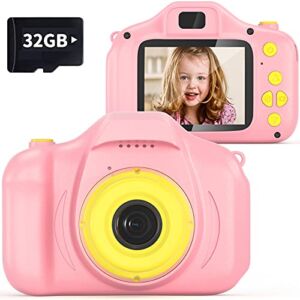 VATENIC Kids Camera Toys for 3 4 5 6 7 8 Year Old Birthday 2 Inch1080P Toddler Camera Portable Children Digital Video Camera for 3-10 Year Old kid with 32GB SD Card (Pink)