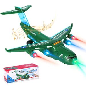 Airplane Toy, LiveGo Bump and Go Electric Detachable Plane Toys with LED Flashing Light Music Remote Control Battery Operated for Kids Boys Girls Toddler Travel 3-7 Year Old Birthday Gift, Green