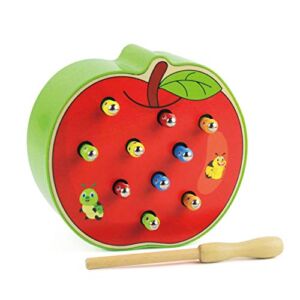 Anniston Kids Toys, Fruit Shape Wooden Magnetic Catch Colorful Worms Game Interactive Kids Toy Gift Puzzles & Magic Cubes Perfect Fun Time Play Activity Gift for Boys Girls, Apple
