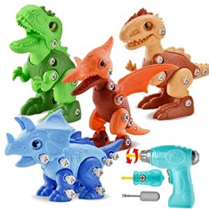 Dinosaur Toys for 3 4 5 6 Year Old Boys,Take Apart Dinosaurs Toys for Kids 3-5 5-7,STEM Educational Construction Building Toys with Electric Drill, Dinosaur Birthday Party Supplies Gifts for Boy Girl
