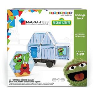Magna-Tiles Garbage Truck Toy Magnetic Kids’ Building Tiles, Oscar The Grouch and Elmo “Sesame Street” Toy for Ages 3+, 21 Pieces, by CreateOn