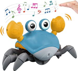 Crawling Crab Baby Toy with Light Up and Music , Toddler Interactive Toys with Sensor Obstacle Avoidance Function,USB Rechargeable, Fun Moving Toy for Babies, Toddlers and Kids Green