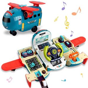 Airplane Car Toy,Steering Wheel Toys for 3 4 5 6 Year Old Boys&Girls with Sound and Light,Toddler Educational Plane Driving Toy Gift for Kids Aged 3+, Blue