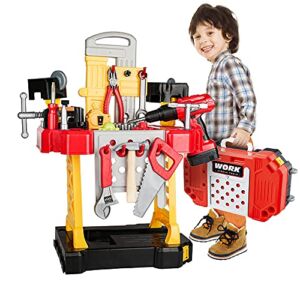 Toy Choi’s Toy Construction Set, 83 Pieces Transformable Toy Workbench, Kids Tools Set for Boys & Girls, Toddler Tool Bench with Electric Drill, Educational Pretend Play Gift Toddler Tools Age 2-4