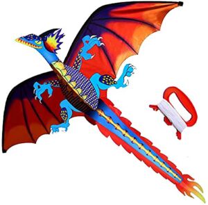 HENGDA KITE-Upgrade Classical Dragon Kite Stereoscopic Dragon Kites for Kids & Adults Easy to Fly for Beginner Easter 55inch x 62inch Single Line with Tail