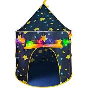 LotFancy Play Tent for Boys, with Star Lights and Storage Carrying Bag, Pop Up Play Tent House for Kids Toddlers, Indoor and Outdoor Use, Foldable, Portable, Blue