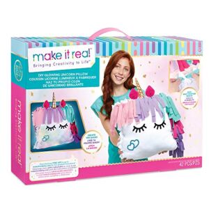 Make It Real – DIY Glowing Unicorn Pillow – DIY Arts and Crafts Kit for Kids – Includes Color Changing Lights, Pre Cut Fleece & Stickers – No Sewing Required – Unicorn Bedroom Décor