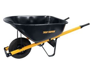 True Temper R6STFFEC 6 Cu. Ft Steel Tray Wheelbarrow with Never Flat Tire & Steel Handles, Black