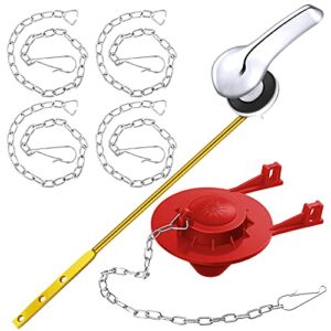 Mudder Toilet Flappers Replacement with 4 Pieces Stainless Steel Flapper Chains Replacement and Toilet Handle Lever Flush Replacement for Most Front Mount Toilets (Red)