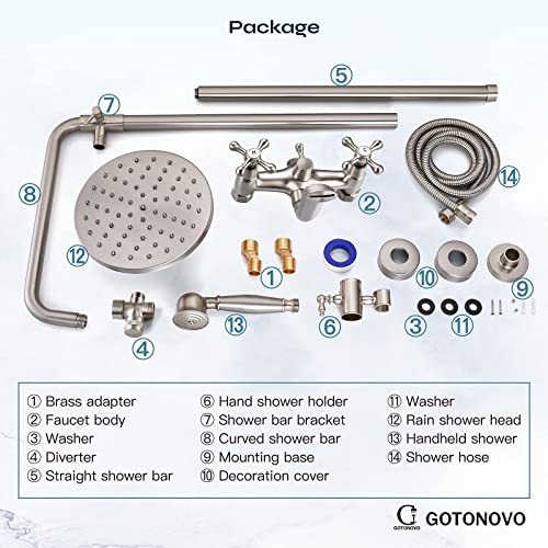 Shower Faucet Set Exposed 8 Rain Shower 2 Double Knobs Handle Brushed Nickel Triple Function Tub Spout Shower Fixture Combo System Unit Set | The Storepaperoomates Retail Market - Fast Affordable Shopping