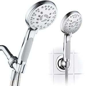 AquaSpa High Pressure 6-setting Luxury Handheld Shower Head – Extra Long 6 Foot Stainless Steel Hose – Anti Clog Jets – Anti Slip Grip – All Chrome Finish – Top US Brand – Includes Extra Wall Bracket