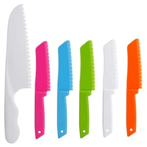 ONUPGO Knives for Kids 6-Piece Nylon Kitchen Baking Knife Set: Plastic Knife Set Children’s Cooking Knives Colors/Firm Grip, Serrated Edges, BPA-Free Kids’ Knives