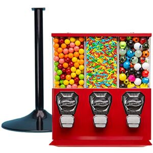 Vending Machine – Commercial Gumball and Candy Machine with Stand – Red Triple Vending Machine with Interchangeable Canisters – Coin Operated Candy Dispenser and Gumball Machine – Vending Dispenser