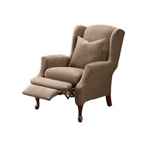 SureFit Stretch Pique Recliner Wingback Chair Slipcover, Polyester/Spandex, Machine Washable, Two Piece, Taupe Color