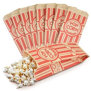 [300 Pack] Popcorn Bags 1 oz – Small Disposable Paper Popcorn Container, Red and Kraft Striped Leak Proof Flat Bottom for Movie Night Snacks, Concessions, Birthday Party, Circus Carnival Decorations
